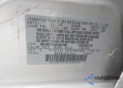 2013 Nissan Sentra Sr из США, поврежденный, VIN 3N1AB7AP4DL631168